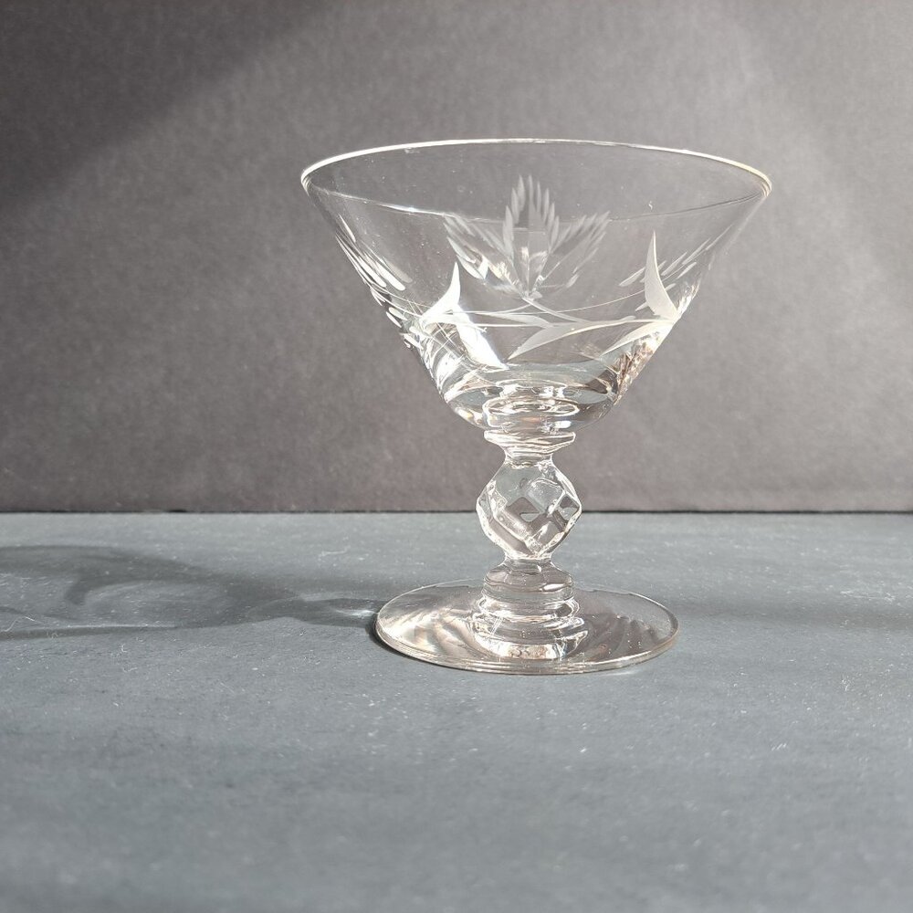 Morgantown Etched Crystal Low Sherbet Glass 4" Vintage Laurel Wreath Cut Stem